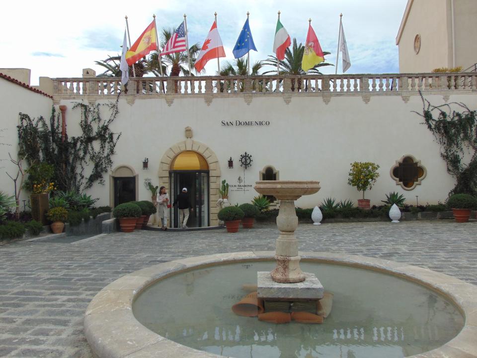 The entrance to San Domenico Palace, a Four Seasons Hotel