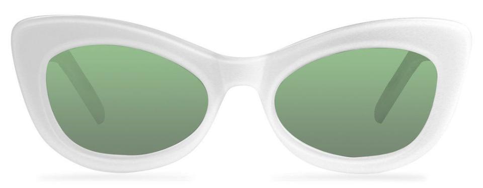 <p>Patti Goes to Paris Sunglasses, $99, <a rel="nofollow noopener" href="http://lookmatic.com/collections/all/products/patti#frame=White&lens=green" target="_blank" data-ylk="slk:lookmatic.com;elm:context_link;itc:0;sec:content-canvas" class="link "><u>lookmatic.com</u></a>.</p>