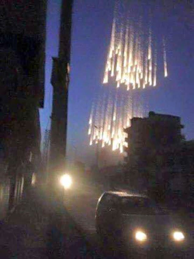 White phosphorus dropped over civilian areas - a beach of Geneva Convention. Source: Twitter