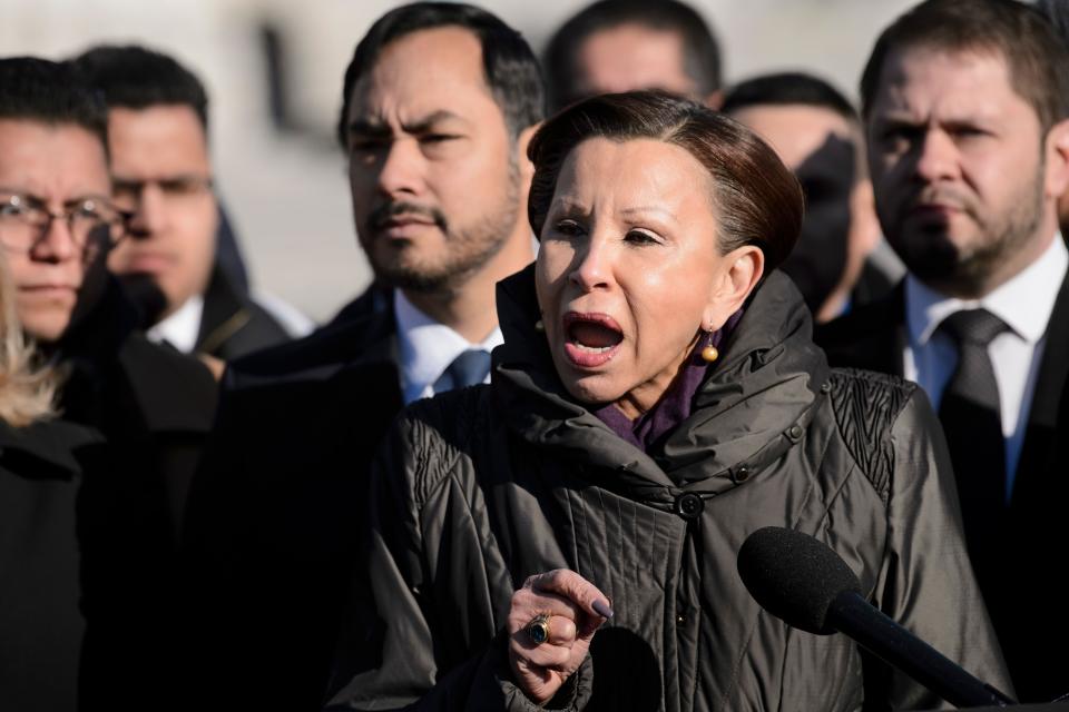 Rep. Nydia Velazquez, D-N.Y., and others participate in an event with DACA (Deferred Action for Childhood Arrivals), TPS (Temporary Protected Status), and DED (Deferred Enforced Departure) recipients on Capitol Hill in Washington, D.C., on March 6, 2019.