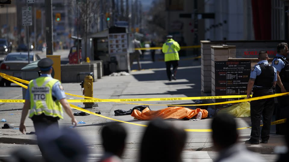 At least nine people were killed when a van ploughed over the Toronto footpath. Source: Getty