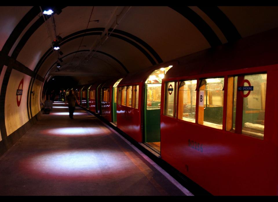 A 1938 tube train is seen at the platform in Aldwych Underground station in London, Thursday, Sept. 23, 2010.     AP Photo/Kirsty Wigglesworth