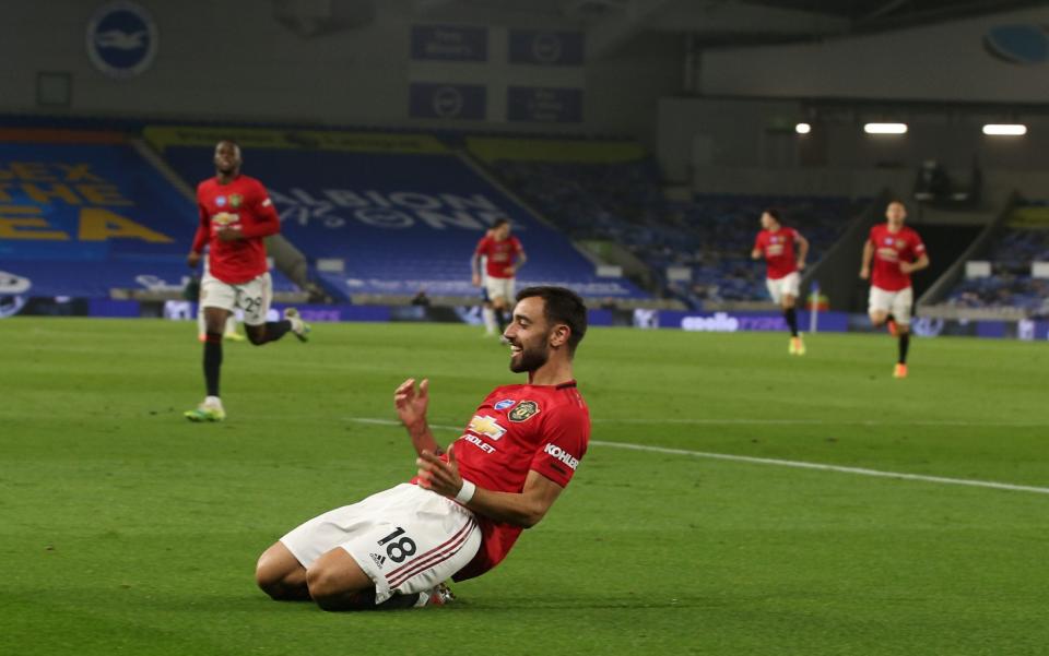 Bruno Fernandes celebrating a goal against Brighton - GETTY IMAGES