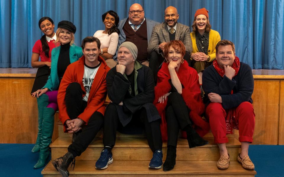 The starry cast of The Prom, with director Ryan Murphy (front, in hat) - Netflix