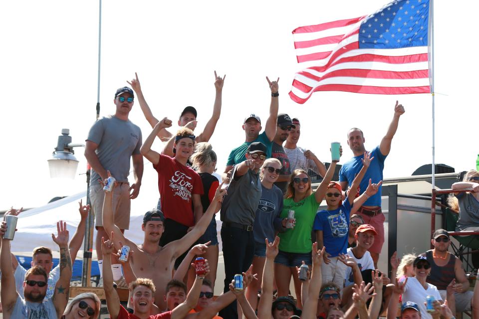 Fans watch the action during the Monster Energy NASCAR Cup Series Go Bowling at The Glen at Watkins Glen International on August 04, 2019 in Watkins Glen.