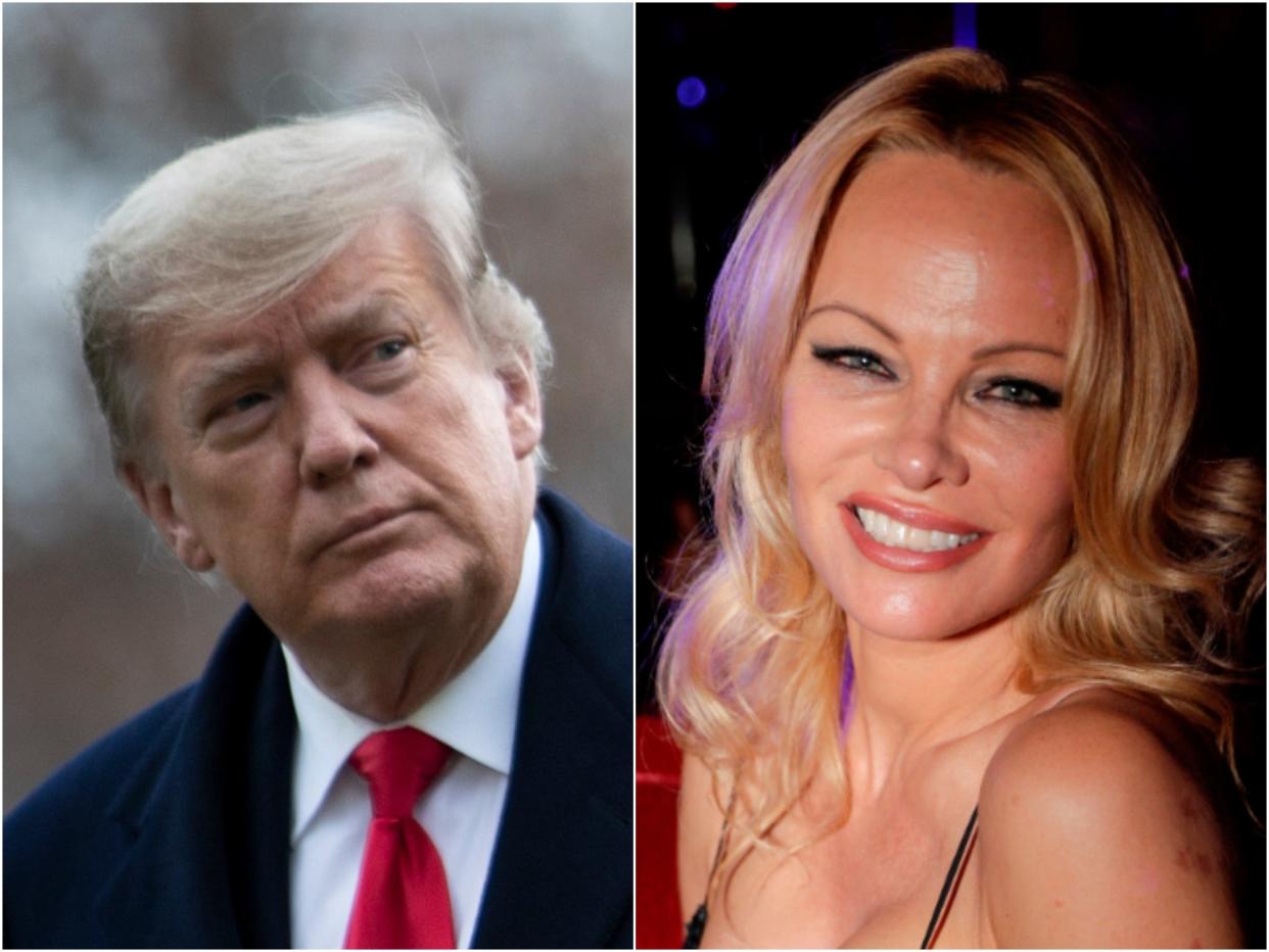 <p>Donald Trump y la estrella de Baywatch Pamela Anderson.</p> (Getty Images)