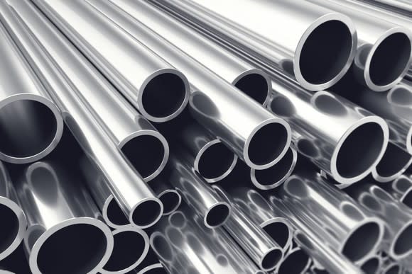 A closeup of steel pipes.