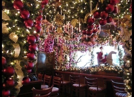 No two years are alike. Each garland, ball, ornament and ribbon is individually placed anew every Christmas season. Five employees work overnight from 10PM until 7AM every day for an entire month carefully removing each prized possession from it's labeled box and magically stringing them together to create Rolf's special Christmas wonderland. 