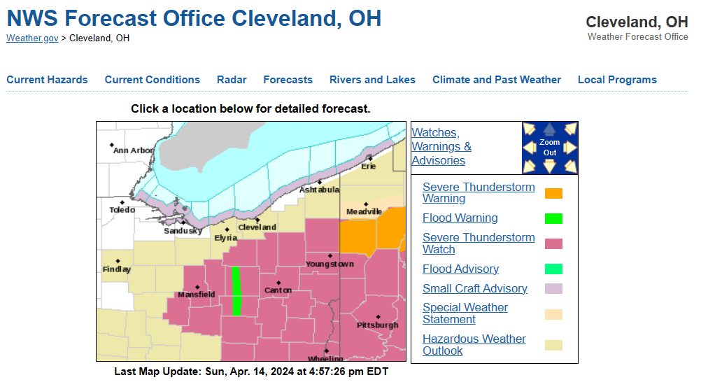 A large part of Northeast Ohio is under a severe thunderstorm watch until 11 p.m. Sunday evening.