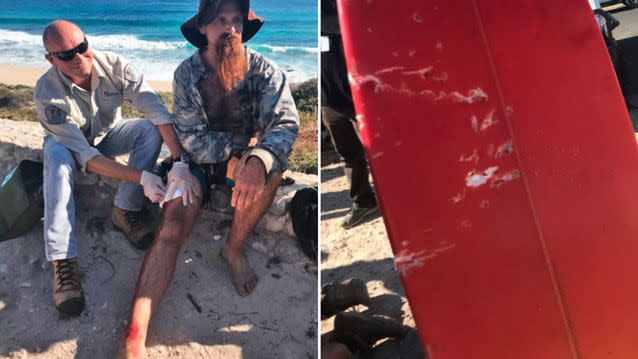 Jason Longrass was bitten by a shark near Cobblestones Beach, southwest of Perth on Monday. Source: 7 News