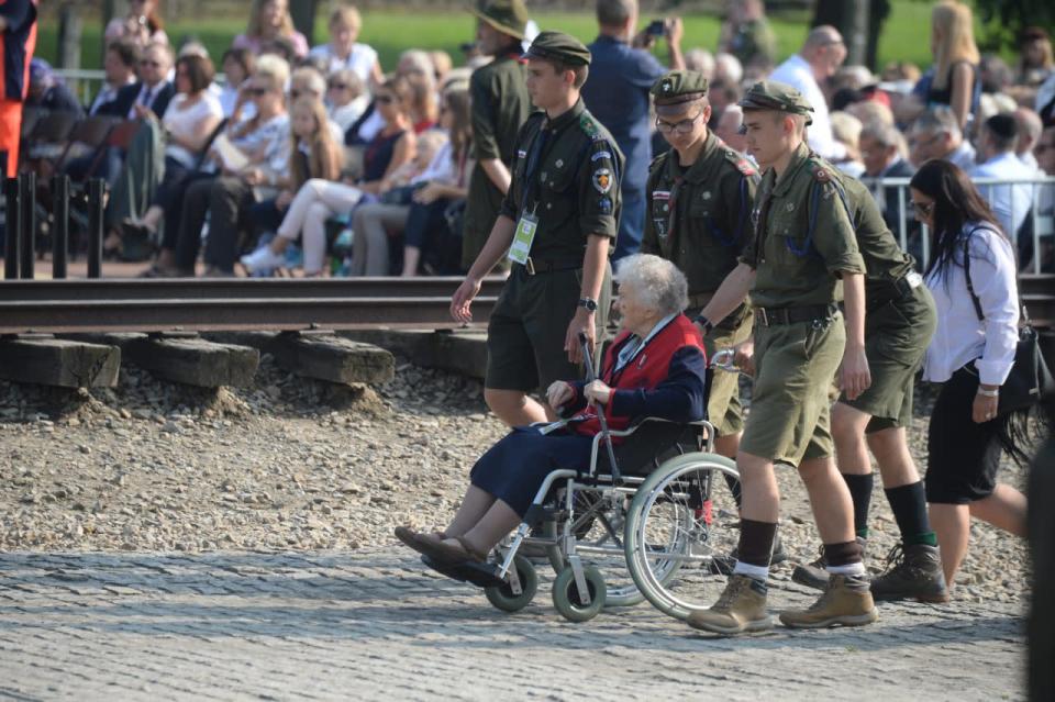 The Righteous Among the Nations Maria Nowak (in wheelchair) attends a ceremony with Pope Francis (not seen) at the former Nazi-German concentration and extermination camp KL Auschwitz II-Birkenau in Brzezinka, Poland, 29 July 2016. (EPA/ARMIN WEIGEL)