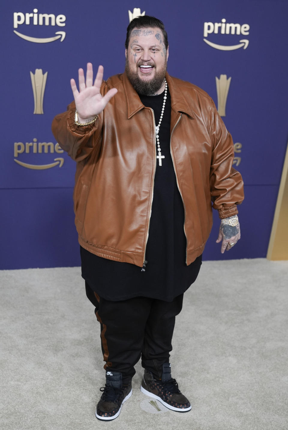 Jelly Roll arrives at the 59th annual Academy of Country Music Awards on Thursday, May 16, 2024, at the Ford Center in Frisco, Texas. (AP Photo/LM Otero)