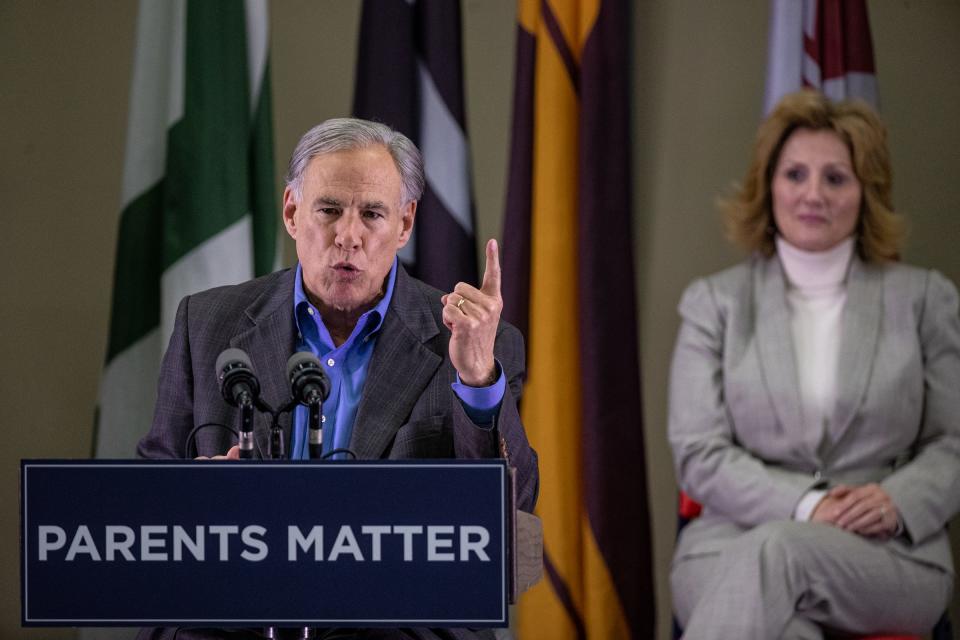 Gov. Greg Abbott spoke in favor of "school choice" funding during an event Tuesday in Corpus Christi.