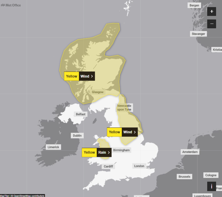 Three weather warnings in place across the UK (The Met Office)