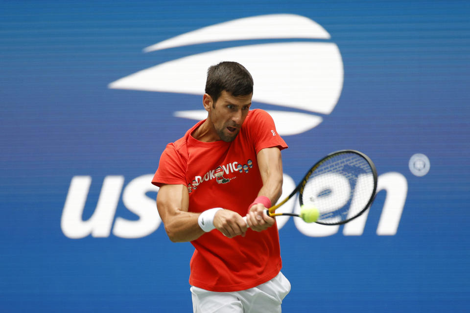 Seen here, Novak Djokovic practices ahead of the US Open.