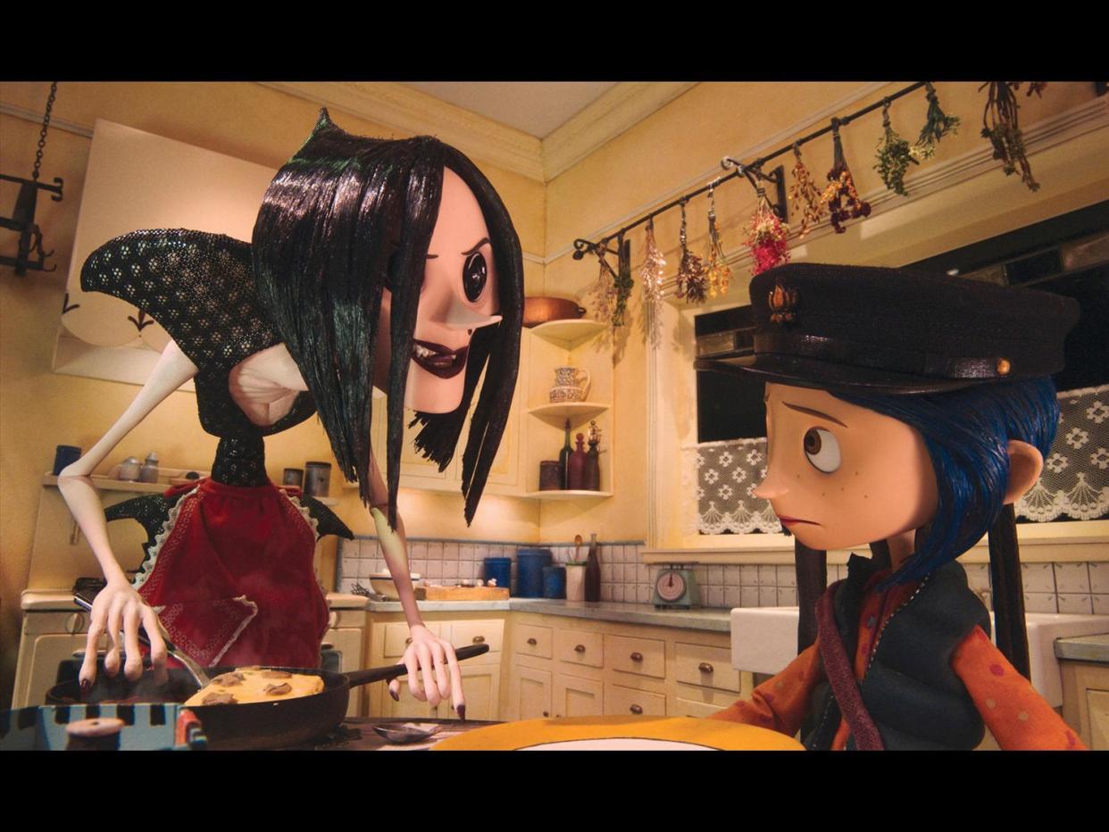 Other Mother and Coraline in scene from movie "Coraline", photo on black