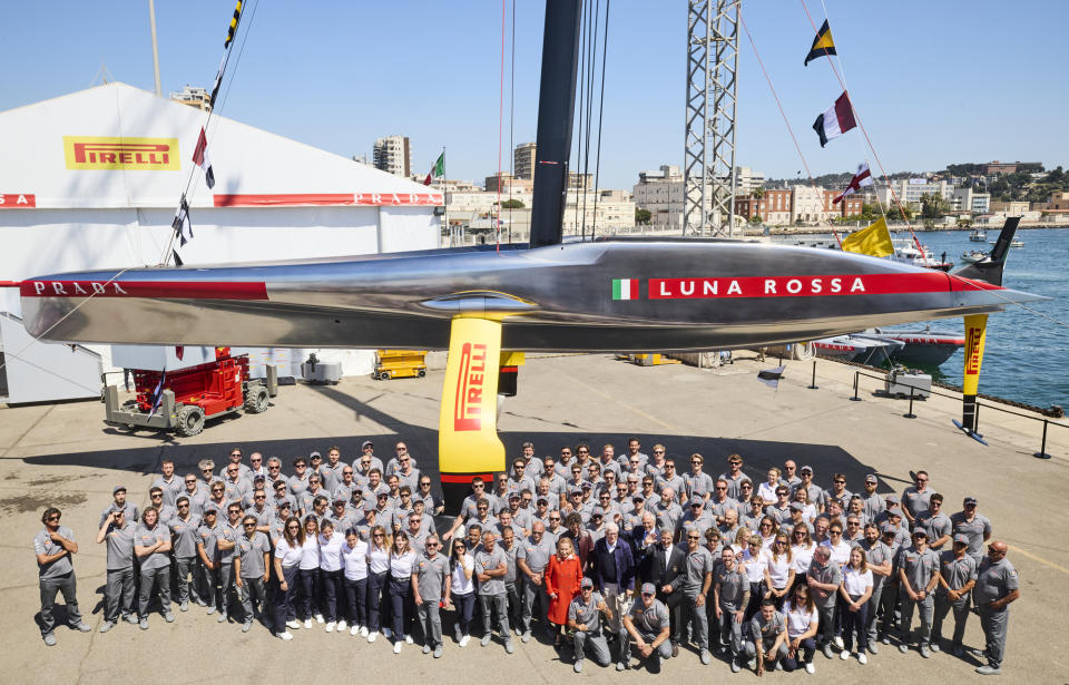 The Luna Rossa Prada Pirelli AC75 sailboat competing in the 37th America's Cup.