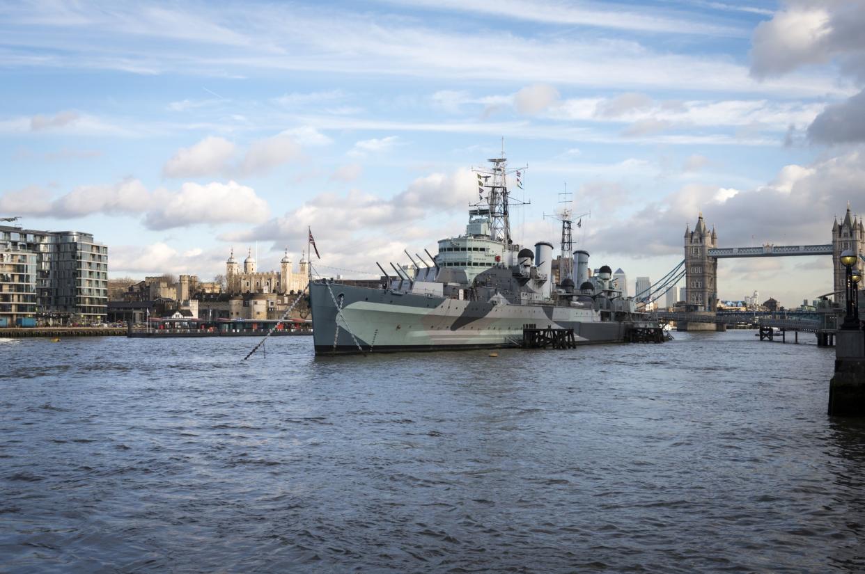 Tower Bridge London, with HMS Belfast in foreground