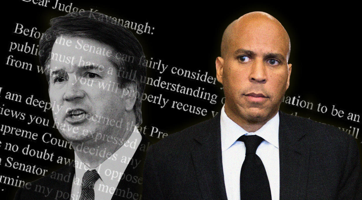 Judge Brett Kavanaugh and Sen. Cory Booker (Photo illustration: Yahoo News; photos: AP)