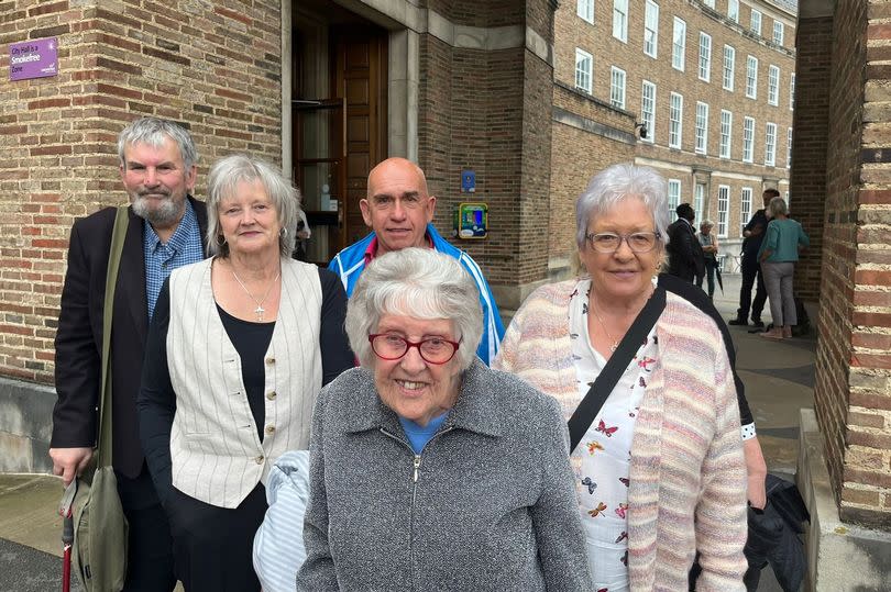 Residents of Gilton House a tower block in Brislington, which has had scaffolding around it for two years, outside City Hall, after asking questions to councillors about their situation