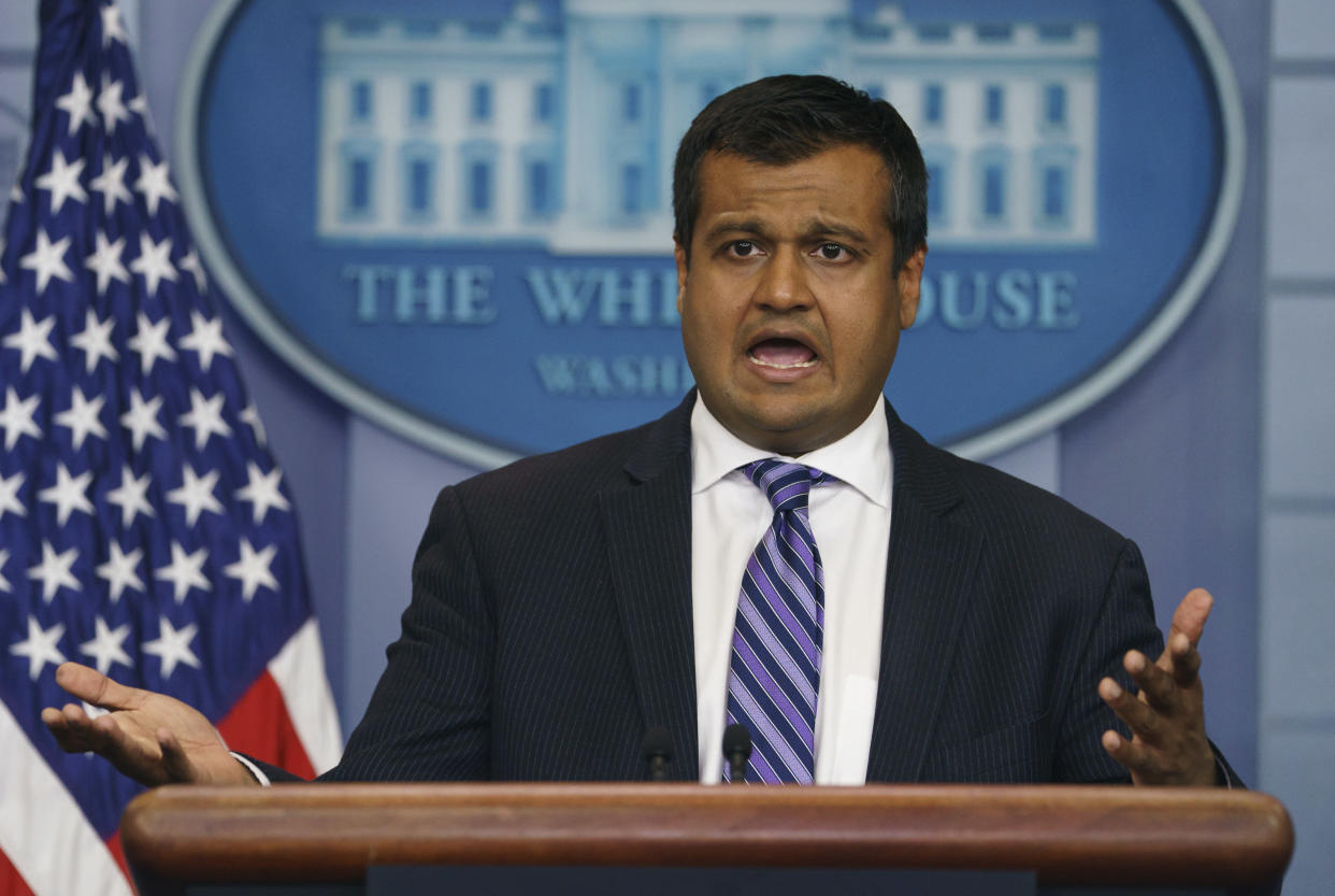 White House principal deputy press secretary Raj Shah speaks during the daily news briefing at the White House, in Washington, Monday, May 14, 2018. Shah discussed the opening of the new U.S. Embassy in Jerusalem, a White House aide who dismissed Sen. John McCain’s opposition on the president’s nominee to be CIA director, saying, “He’s dying anyway” and other topics. (Photo: Carolyn Kaster/AP)