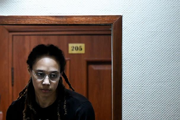 PHOTO: Brittney Griner arrives to a hearing at the Khimki Court, outside Moscow on July 27, 2022. (Kirill Kudryavtsev/AFP via Getty Images)