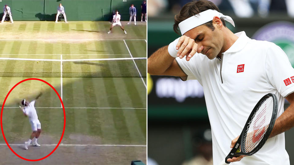 Roger Federer served down the middle on match point, rather than pushing Novak Djokovic out wide. Image: Wimbledon/Getty