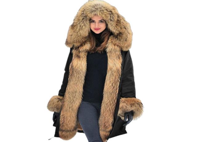 Aofur Womens Ladies Quilted Winter Coat Fur Collar Hooded Down Jacket Parka  Outerwear