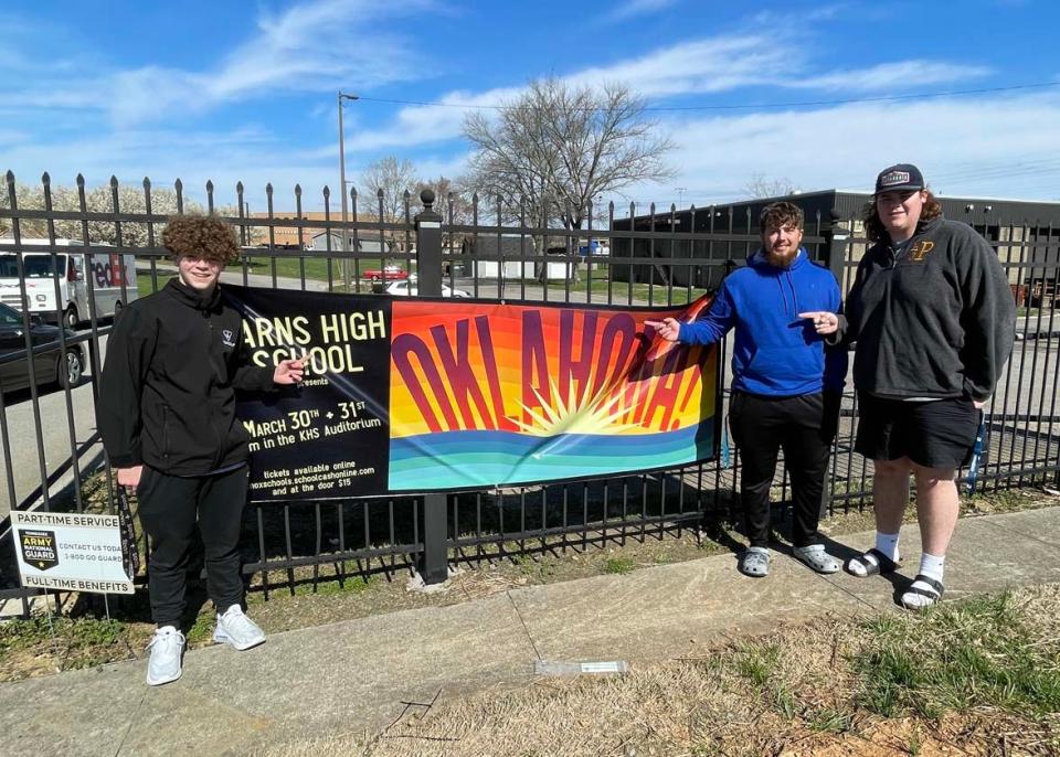 Karns High musical theater students Isaac Dunaway, 16, Timmy Harper, 17, and Harper Pickney, 17, are letting the community know about “Oklahoma!” coming up March 30-31, 2023. 

March 9, 2023