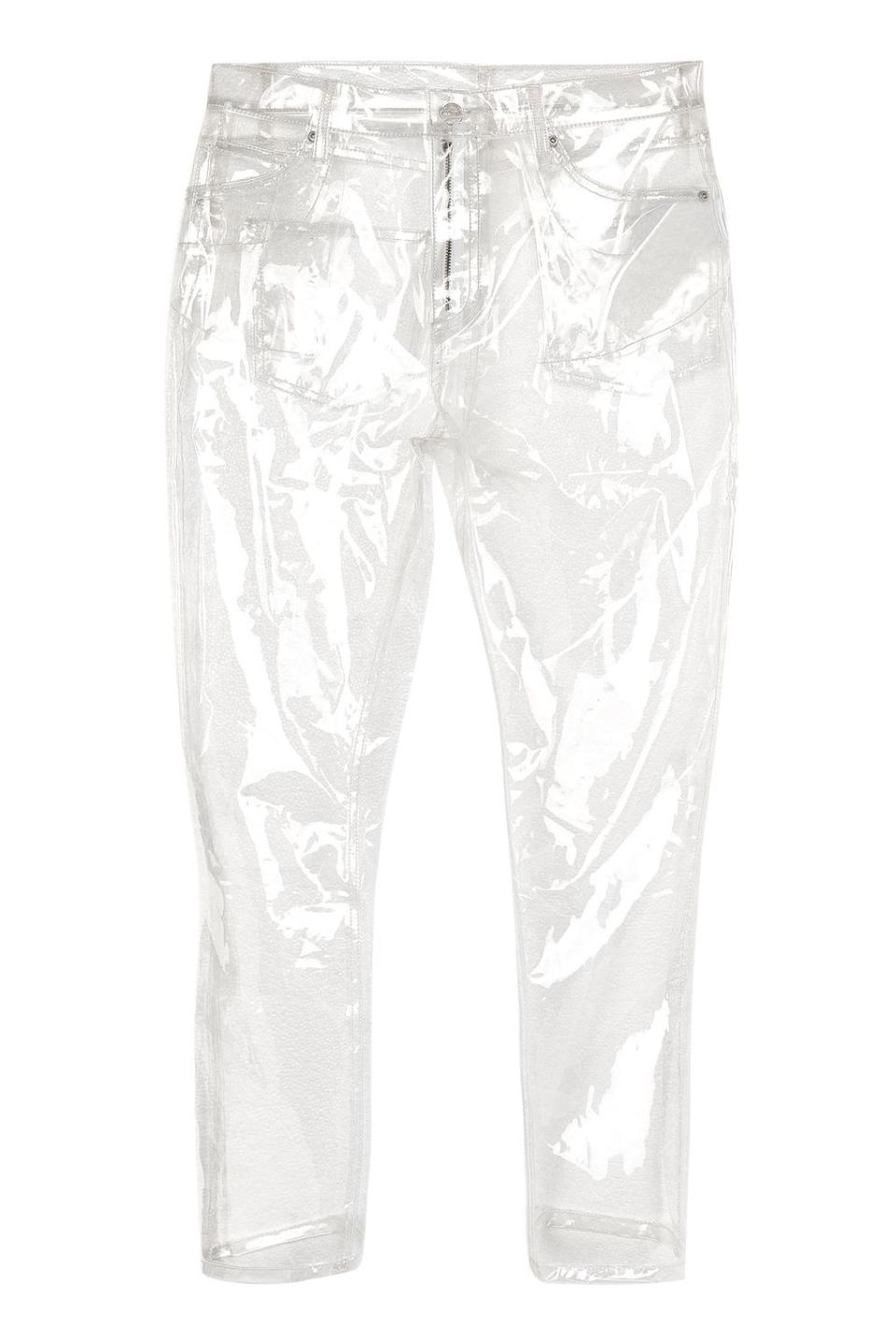 Topshop started selling a pair of pants that are 100 percent polyurethane and therefore completely see-through. They're also $100.