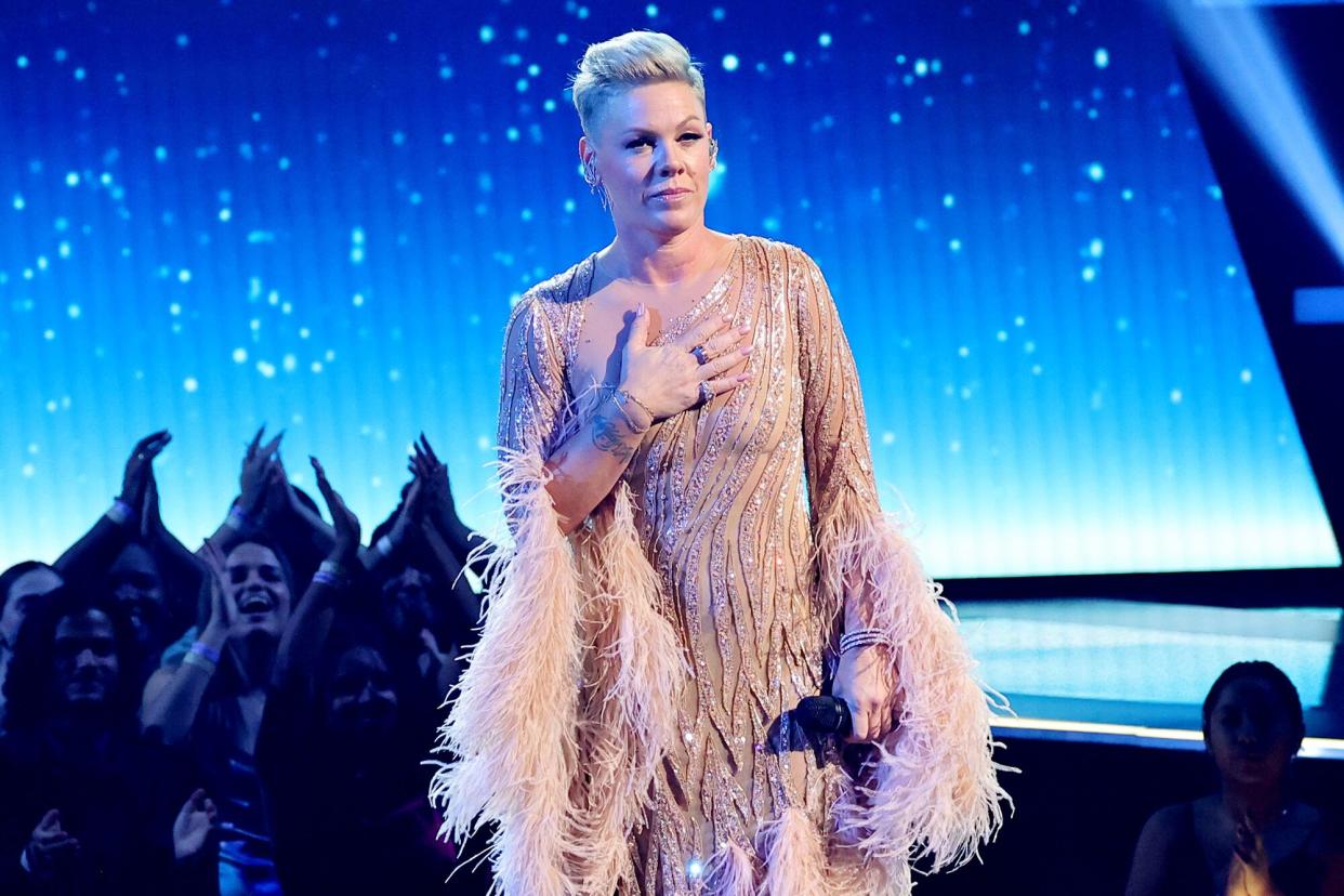 P!nk performs onstage during the 2022 American Music Awards at Microsoft Theater on November 20, 2022 in Los Angeles, California.