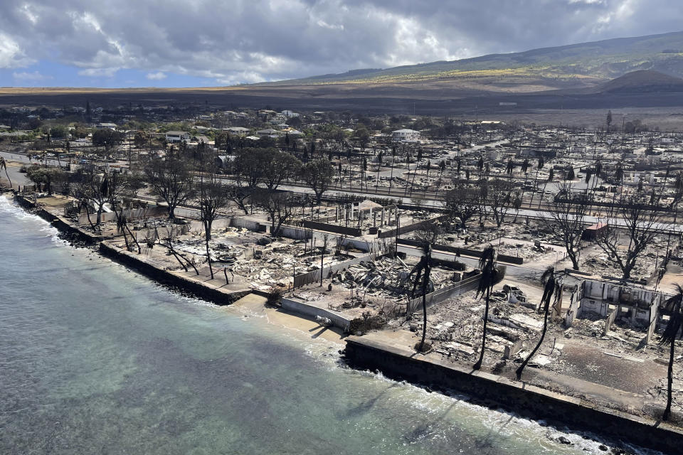 The destroyed town of Lahaina, Hawaii.
