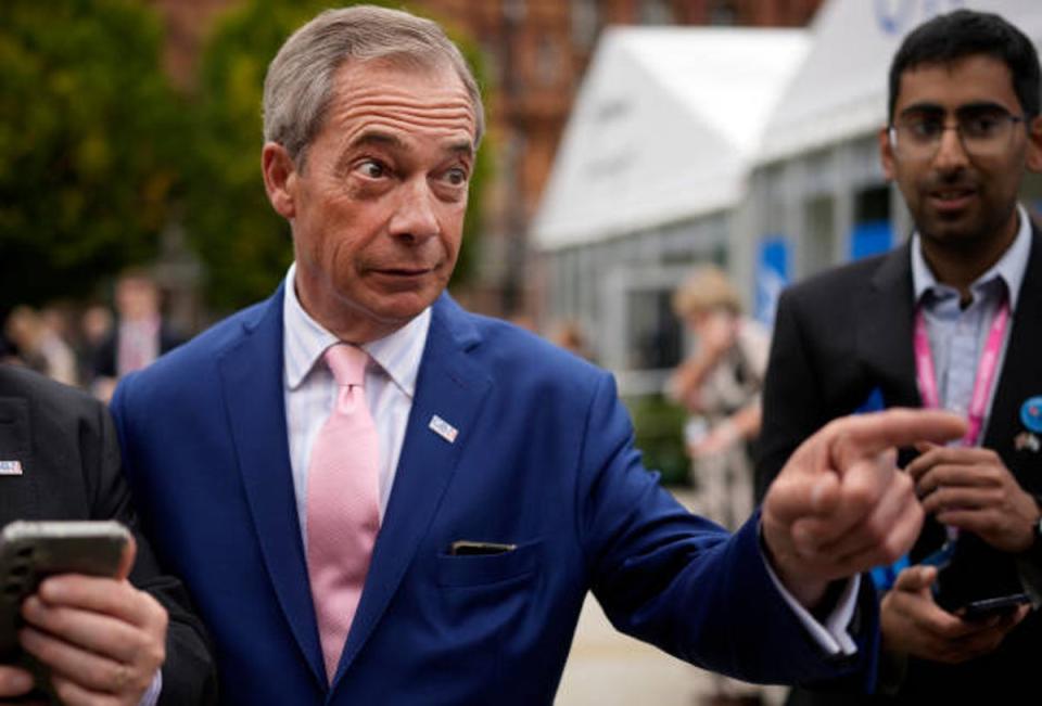 Nigel Farage attends the second day of the Conservative Party Conference on October 2, 2023 in Manchester, England (Christopher Furlong / Getty Images)