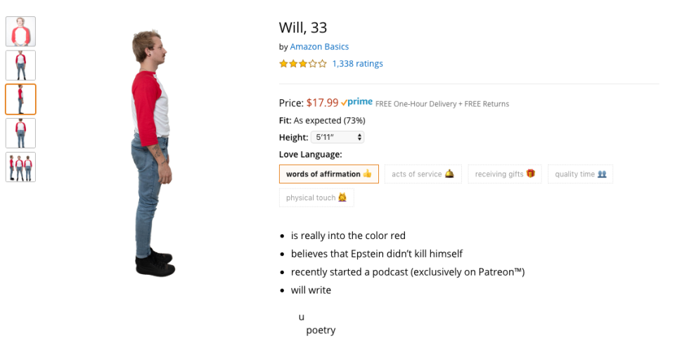 Will, 33 is up for sale on Amazon. Source: Amazon