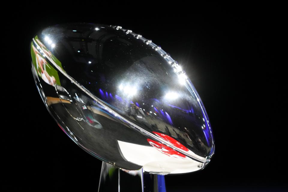 A view of the Lombardi Trophy ahead of Super Bowl 57 in Arizona.