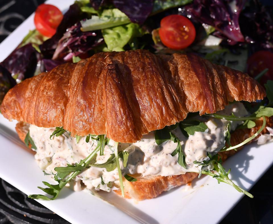 Passerelle Bistro in downtown Greenville will feature new items on their menu this Spring. This is one of the new items on the menu: Spring Chicken Salad Croissant, Green Apple, fresh dill, toasted almonds, celery, red onion with arugula on a croissant.