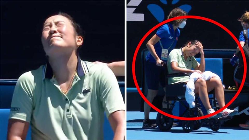 Harmony Tan (pictured) was advised to retire after suffering from injury against Elina Svitolina at the Australian Open. (Images: Twitter)