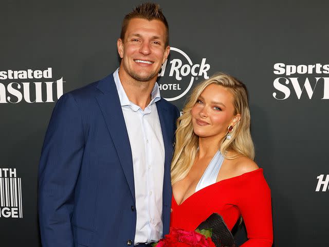 <p>Taylor Hill/WireImage</p> Rob Gronkowski and Camille Kostek