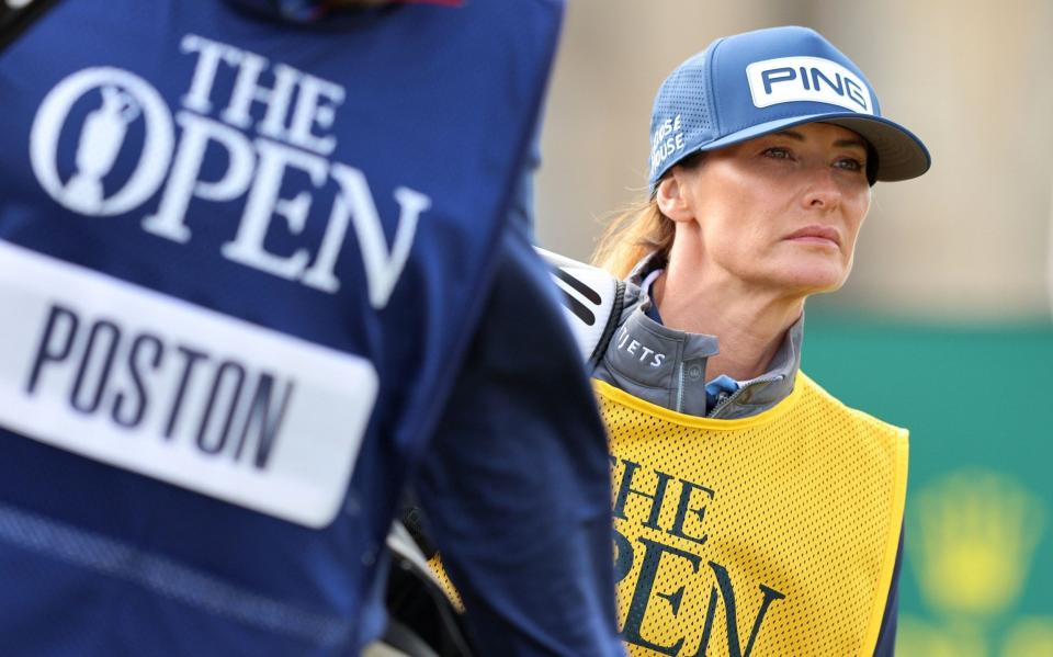 Helen Storey, wife and caddie of English golfer Lee Westwood, during the first round at the 150th Open Golf Championships - Shutterstock