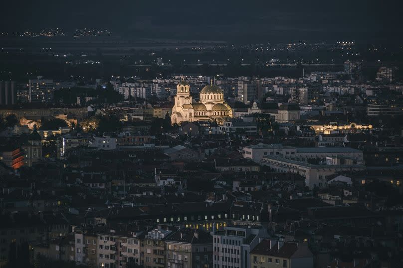 Vista de pájaro de Sofía, capital de Bulgaria.