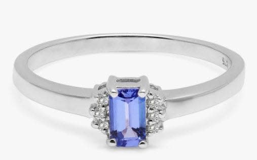 A B Davis 9ct White Gold Baguette Tanzanite and Diamond Engagement Ring - John Lewis & Partners