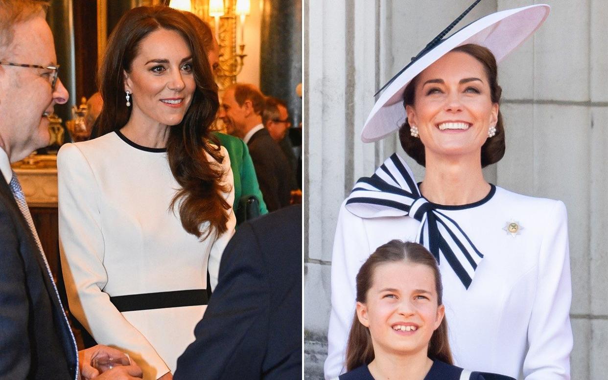 The Princess of Wales repurposed a previously-worn Jenny Packham dress for this year's Trooping the Colour (right), with the new addition of a dramatic bow