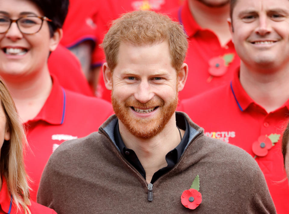 Prince Harry, Duke of Sussex poses for a photograph with a competitor as he attends the launch of Team UK for the Invictus Games The Hague 2020 at the Honourable Artillery Company on October 29, 2019 in London, England. HRH is Patron of the Invictus Games Foundation.