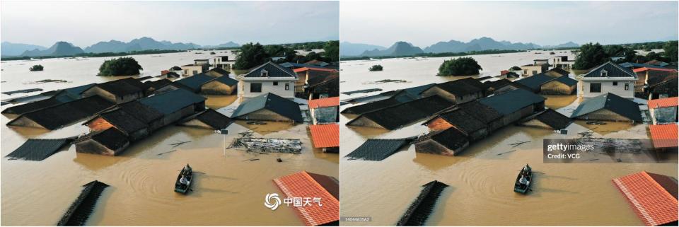 <span>Screenshot comparison of the photo in the false posts (left) and the photograph published by Getty Images (right)</span>