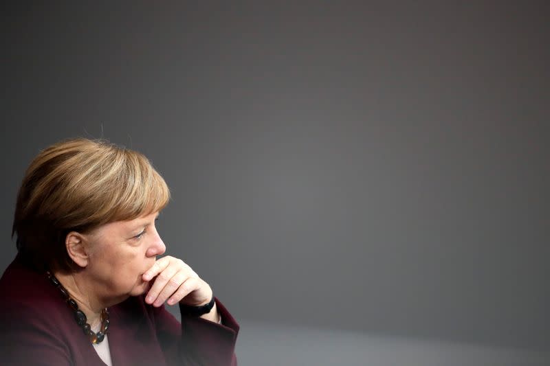 German Chancellor Angela Merkel delivers a speech on the government's response to the coronavirus disease (COVID-19) pandemic in Berlin