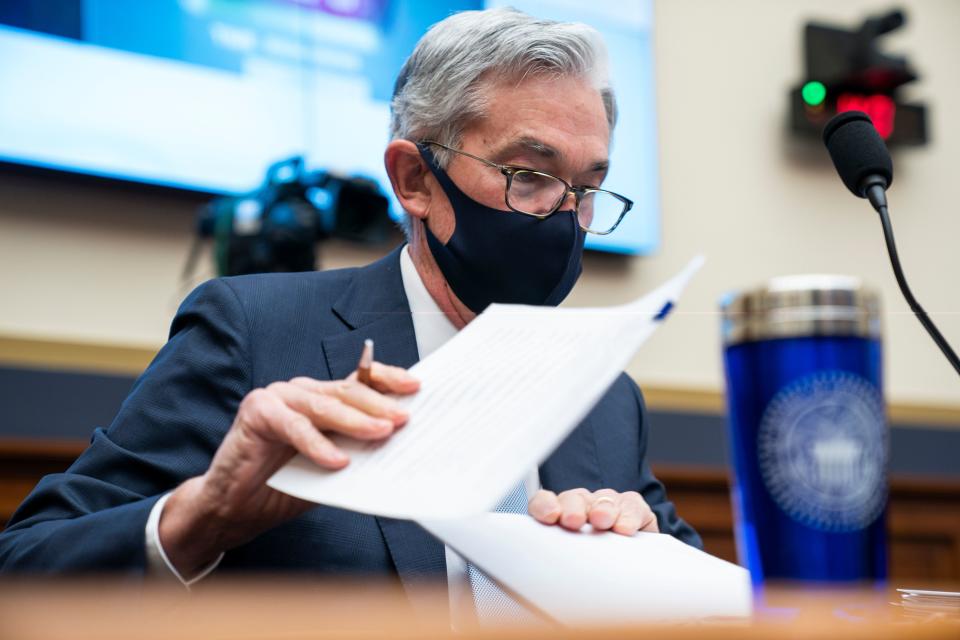 Federal Reserve Chair Jerome Powell prepares to speak during a House Financial Services Committee hearing on "Oversight of the Treasury Department's and Federal Reserve's Pandemic Response" in the Rayburn House Office Building in Washington, DC, on December 2, 2020. (Photo by JIM LO SCALZO / POOL / AFP) (Photo by JIM LO SCALZO/POOL/AFP via Getty Images)