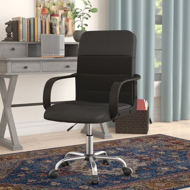 Mid-Back Black LeatherSoft and Mesh Swivel Task Office Chair (Credit: Wayfair)