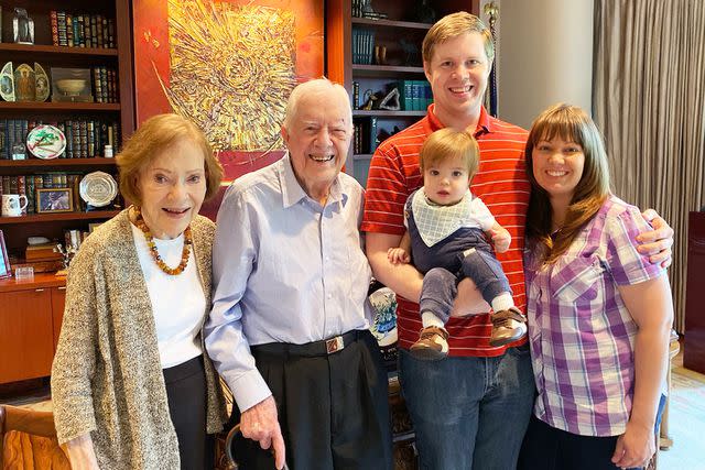 <p>Jeff Carter</p> Josh and Sarah Carter bring their son Jonathan to visit with former first couple Rosalynn and Jimmy Carter