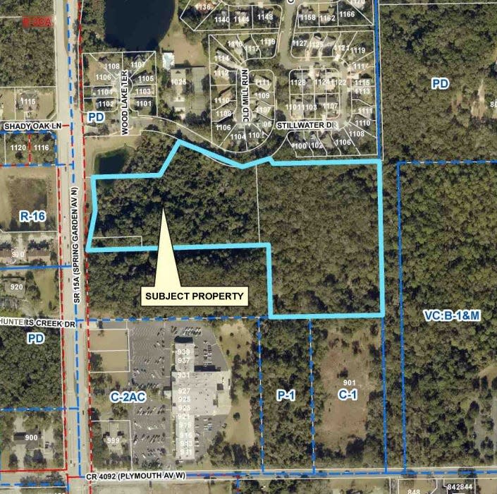 A map shows the subject property for which a 204-unit apartment complex is slated in DeLand. The City Commission on Monday, June 18, postponed voting on the planned unit development in the hopes the developer could look at adding elevators and greater buffers.