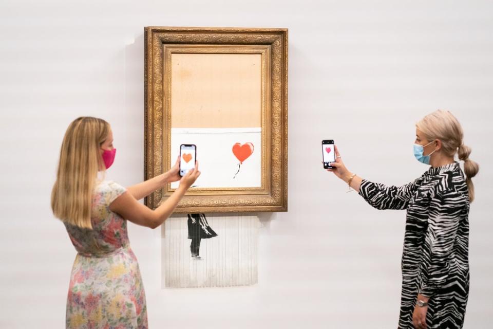 Banksy’s Love Is In The Bin, which self-shredded immediately after it was sold at auction is up for sale again (Dominic Lipinski/PA) (PA Wire)